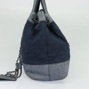 CHANEL Chain Hand Bag Canvas Blue Silver CC Auth bs25208-3