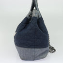 CHANEL Chain Hand Bag Canvas Blue Silver CC Auth bs25208-4