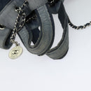 CHANEL Chain Hand Bag Canvas Blue Silver CC Auth bs25208-7