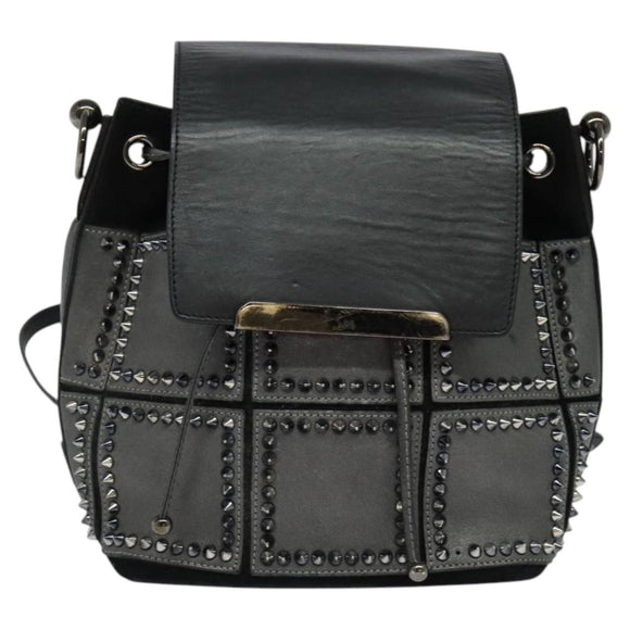 Christian Louboutin Backpack Leather Black Silver Auth bs25217