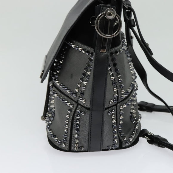 Christian Louboutin Backpack Leather Black Silver Auth bs25217