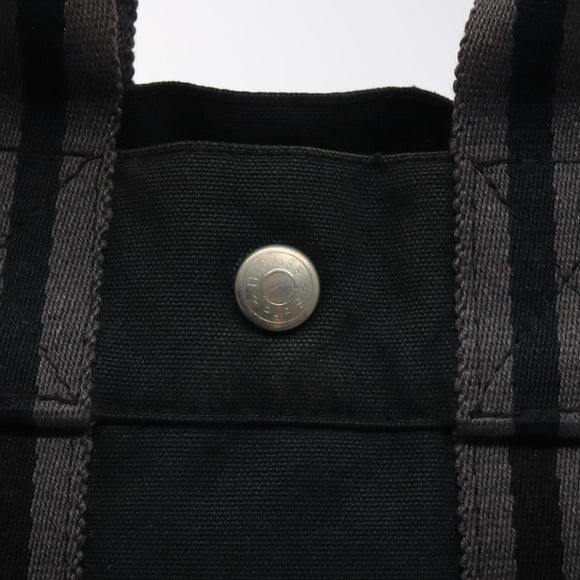 HERMES Fourre Tout PM Hand Bag Canvas Black Gray Silver Auth bs25218