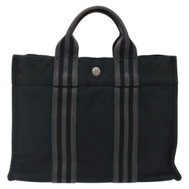 HERMES Fourre Tout PM Hand Bag Canvas Black Gray Silver Auth bs25218 - 0