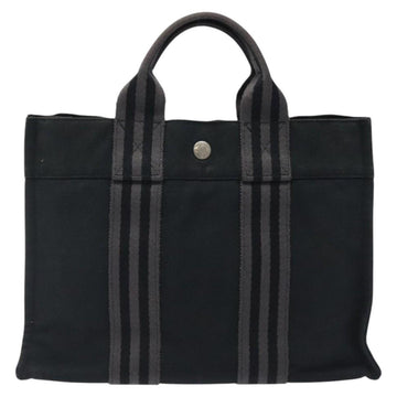 HERMES Fourre Tout PM Hand Bag Canvas Black Gray Silver Auth bs25218 - 0