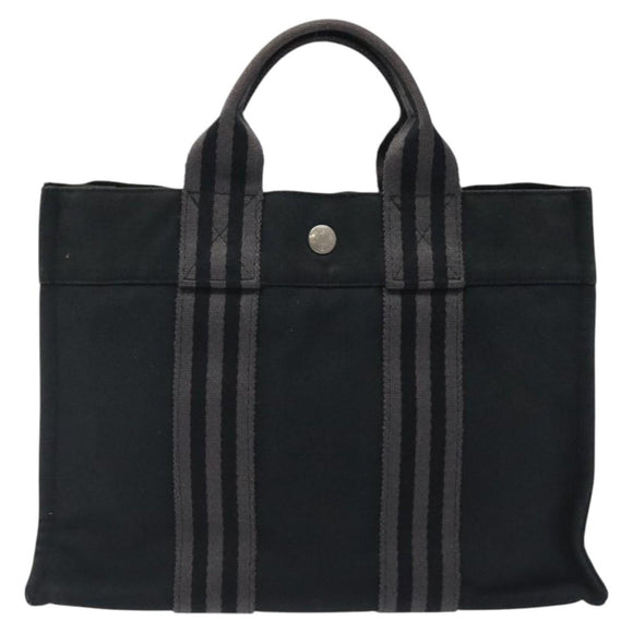 HERMES Fourre Tout PM Hand Bag Canvas Black Gray Silver Auth bs25218