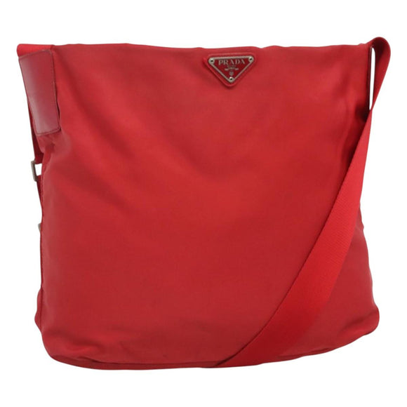PRADA Shoulder Bag Nylon Red Silver Auth bs25223