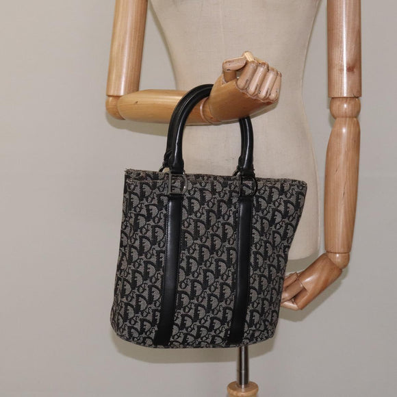 Christian Dior Trotter Canvas Hand Bag Black Silver Auth bs25227