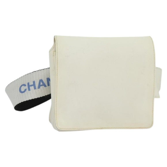 CHANEL Waist Bag Nylon White CC Auth bs25229