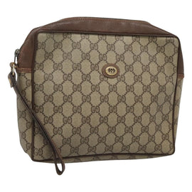 GUCCI GG Supreme Clutch Bag PVC Leather Beige Gold 156 01 053 Auth bs25246