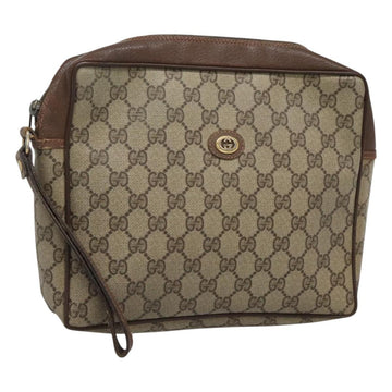 GUCCI GG Supreme Clutch Bag PVC Leather Beige Gold 156 01 053 Auth bs25246