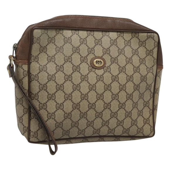 GUCCI GG Supreme Clutch Bag PVC Leather Beige Gold 156 01 053 Auth bs25246