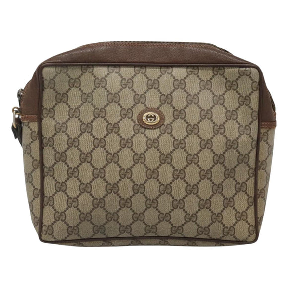 GUCCI GG Supreme Clutch Bag PVC Leather Beige Gold 156 01 053 Auth bs25246