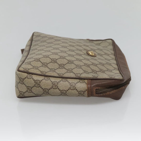 GUCCI GG Supreme Clutch Bag PVC Leather Beige Gold 156 01 053 Auth bs25246