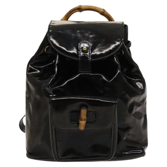 GUCCI Bamboo Backpack Enamel Black Gold 003 1705 0030 Auth bs25250