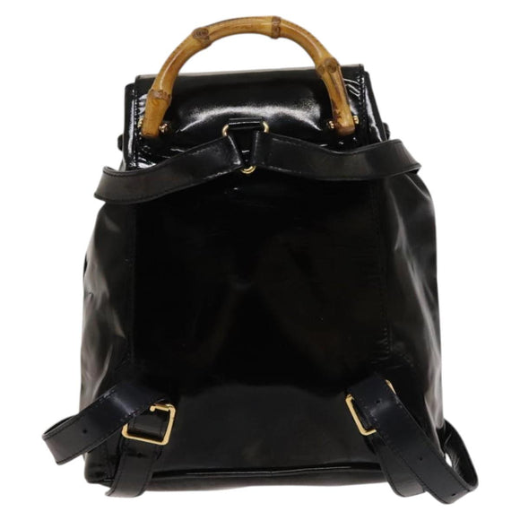 GUCCI Bamboo Backpack Enamel Black Gold 003 1705 0030 Auth bs25250
