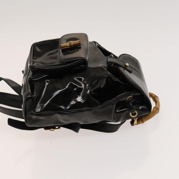 GUCCI Bamboo Backpack Enamel Black Gold 003 1705 0030 Auth bs25250