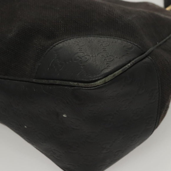 GUCCI Shoulder Bag Canvas Outlet Black Gold 257268 Auth bs25254