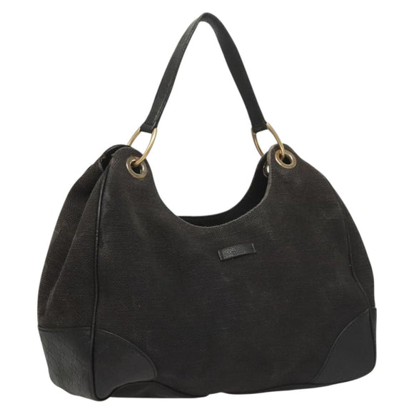 GUCCI Shoulder Bag Canvas Outlet Black Gold 257268 Auth bs25254