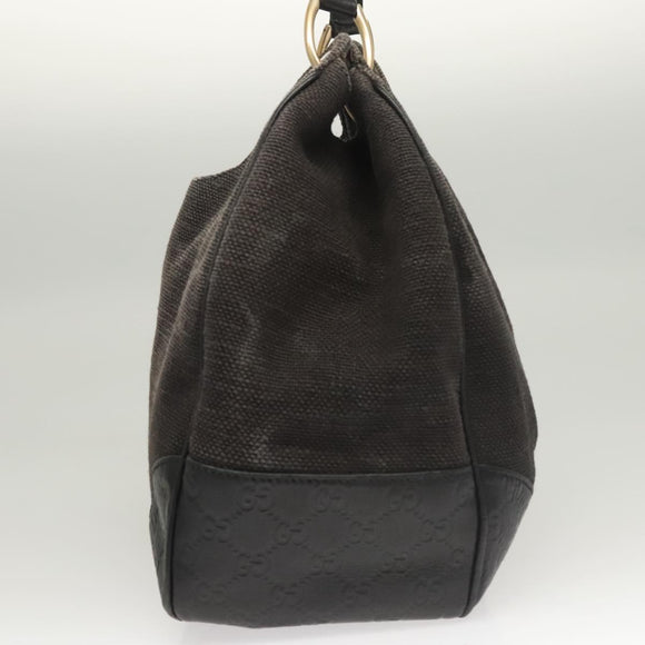 GUCCI Shoulder Bag Canvas Outlet Black Gold 257268 Auth bs25254