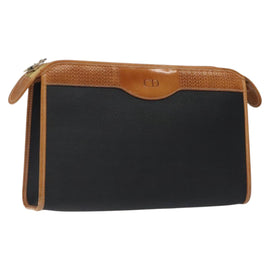 Christian Dior Clutch Bag PVC Canvas Black Brown Auth bs25261