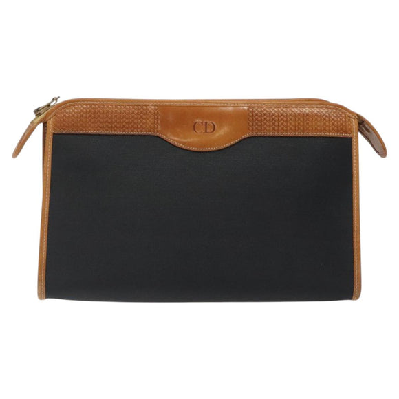 Christian Dior Clutch Bag PVC Canvas Black Brown Auth bs25261