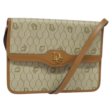 Christian Dior Honeycomb Canvas Shoulder Bag PVC Leather Beige Gold Auth bs25264