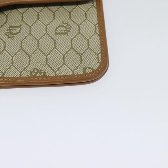 Christian Dior Honeycomb Canvas Shoulder Bag PVC Leather Beige Gold Auth bs25264