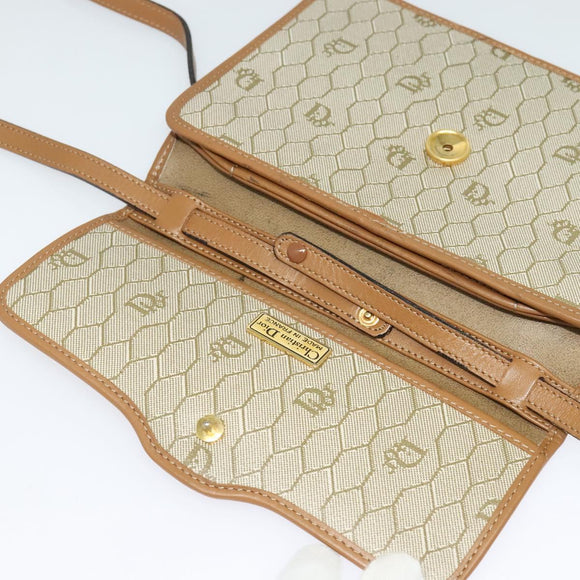 Christian Dior Honeycomb Canvas Shoulder Bag PVC Leather Beige Gold Auth bs25264