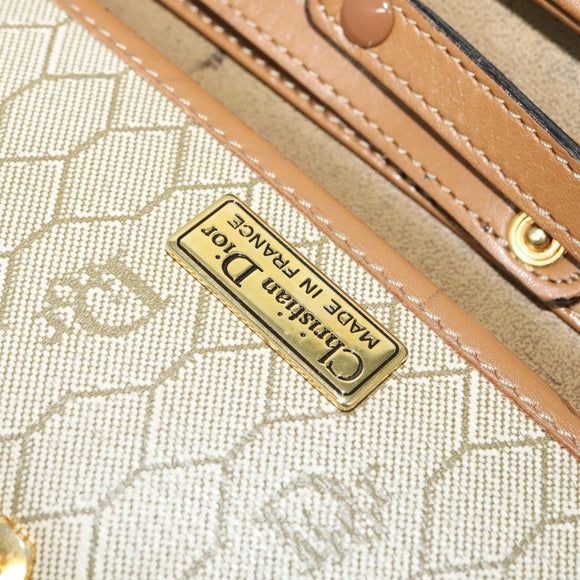 Christian Dior Honeycomb Canvas Shoulder Bag PVC Leather Beige Gold Auth bs25264