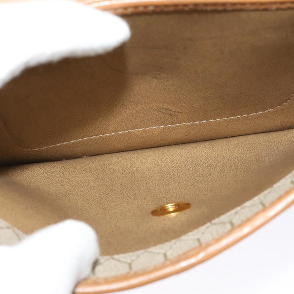 Christian Dior Honeycomb Canvas Shoulder Bag PVC Leather Beige Gold Auth bs25264