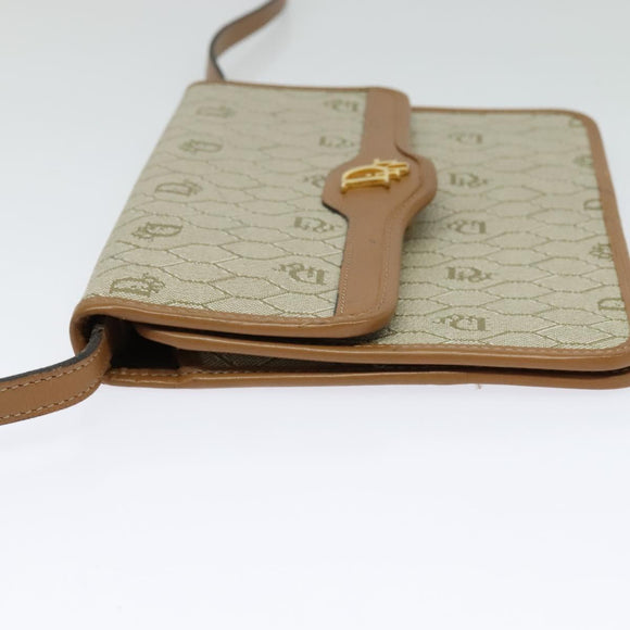 Christian Dior Honeycomb Canvas Shoulder Bag PVC Leather Beige Gold Auth bs25264