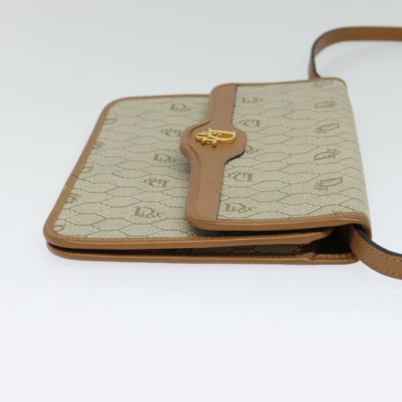 Christian Dior Honeycomb Canvas Shoulder Bag PVC Leather Beige Gold Auth bs25264