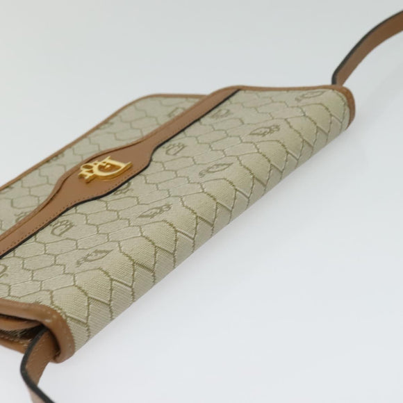 Christian Dior Honeycomb Canvas Shoulder Bag PVC Leather Beige Gold Auth bs25264