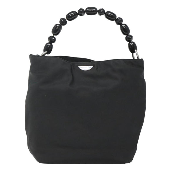Christian Dior Maris Pearl Hand Bag Nylon Black Silver Auth bs25265