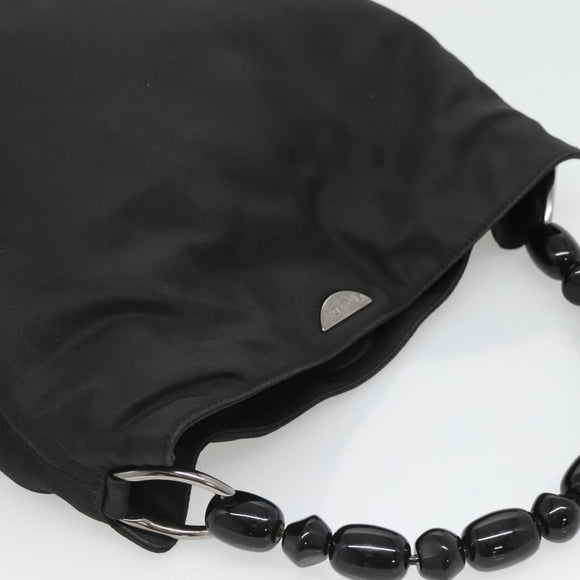 Christian Dior Maris Pearl Hand Bag Nylon Black Silver Auth bs25265