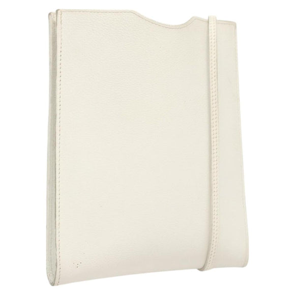 HERMES Omenitu Shoulder Bag Leather White Auth bs25279