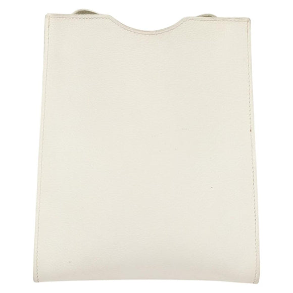 HERMES Omenitu Shoulder Bag Leather White Auth bs25279