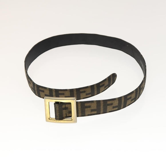 FENDI Zucca Canvas Belt Leather Canvas 2Set Brown Dark Brown Auth bs25284