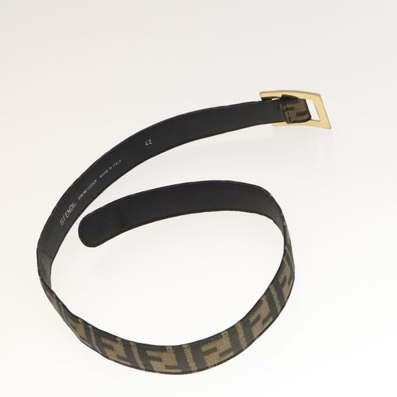 FENDI Zucca Canvas Belt Leather Canvas 2Set Brown Dark Brown Auth bs25284