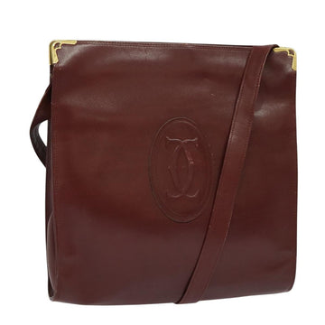 CARTIER Must Line Gamaguchi Shoulder Bag Leather Bordeaux Gold Auth bs25315