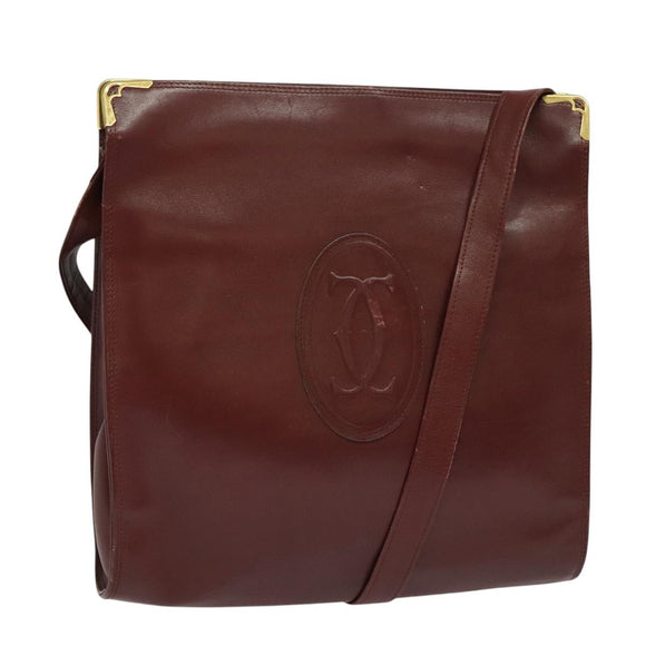 CARTIER Must Line Gamaguchi Shoulder Bag Leather Bordeaux Gold Auth bs25315