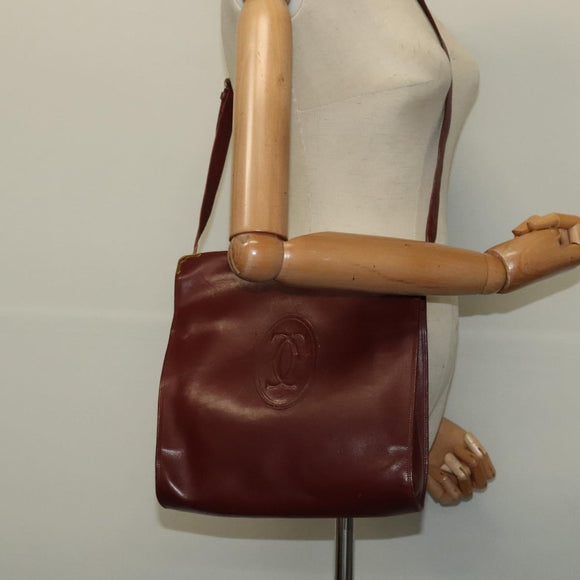 CARTIER Must Line Gamaguchi Shoulder Bag Leather Bordeaux Gold Auth bs25315