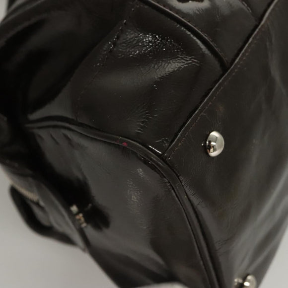 MCM Shoulder Bag Enamel Brown Silver Auth bs25319