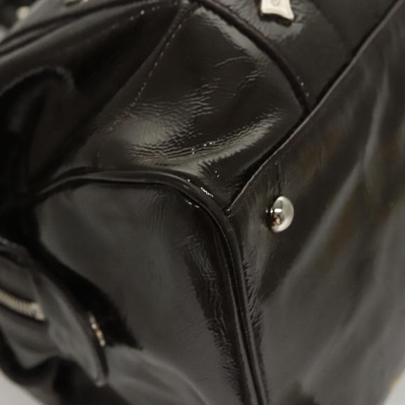 MCM Shoulder Bag Enamel Brown Silver Auth bs25319