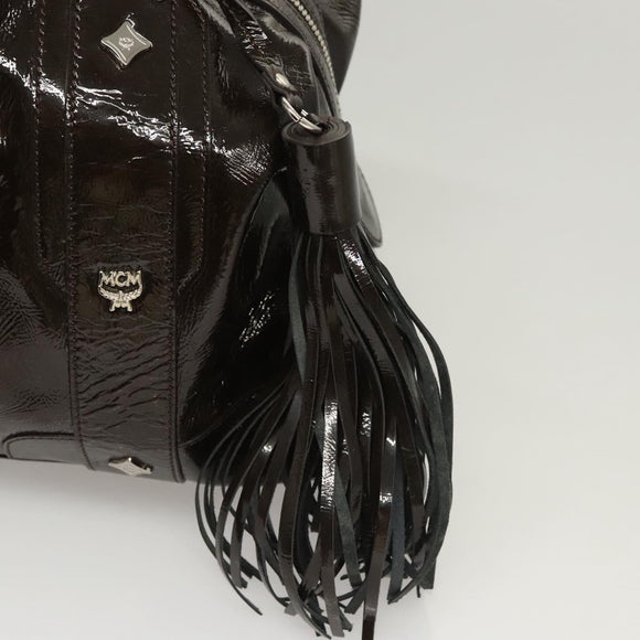 MCM Shoulder Bag Enamel Brown Silver Auth bs25319
