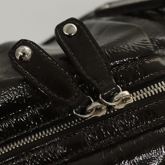 MCM Shoulder Bag Enamel Brown Silver Auth bs25319