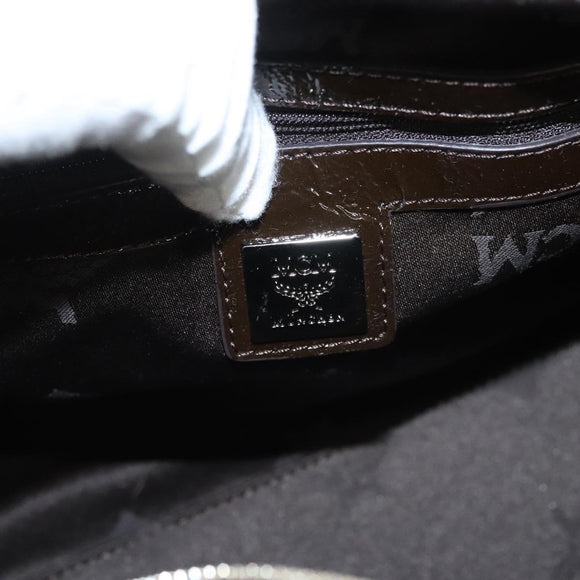 MCM Shoulder Bag Enamel Brown Silver Auth bs25319