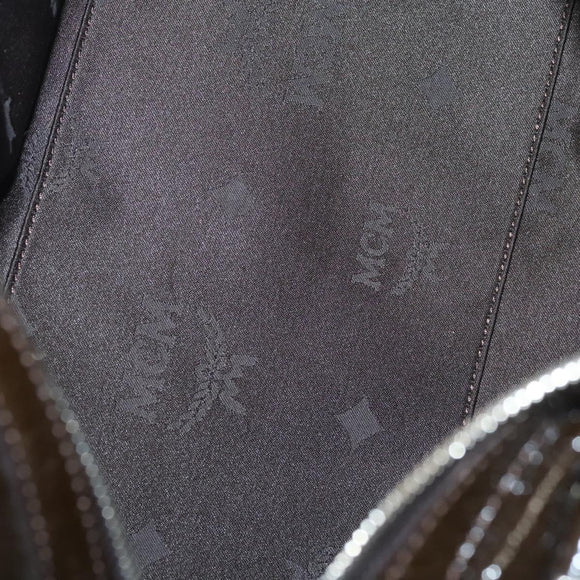 MCM Shoulder Bag Enamel Brown Silver Auth bs25319