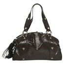 MCM Shoulder Bag Enamel Brown Silver Auth bs25319-2