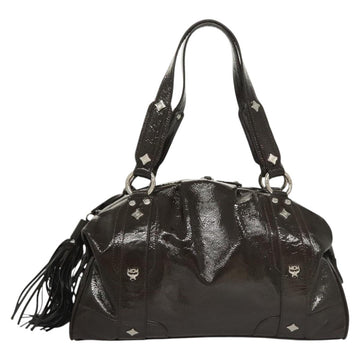 MCM Shoulder Bag Enamel Brown Silver Auth bs25319 - 0